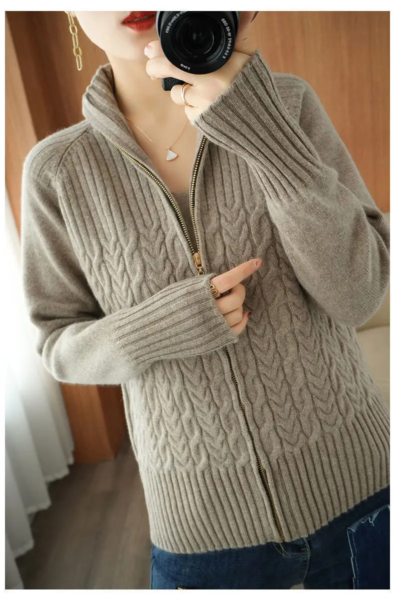 Women's Yellow Zipper Cardigan Sweater Jacket — feature 8