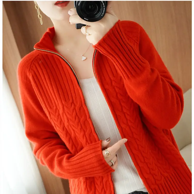 Women's Yellow Zipper Cardigan Sweater Jacket
