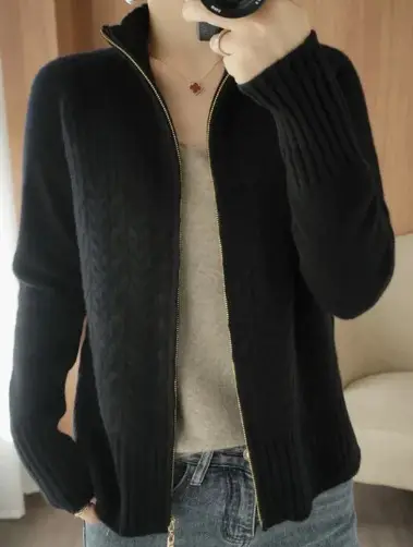 Women's Yellow Zipper Cardigan Sweater Jacket