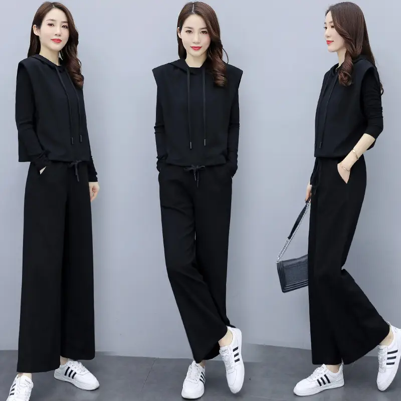Women's 2-Piece Brown Hooded Vest & Wide Leg Pants Set - Image 4