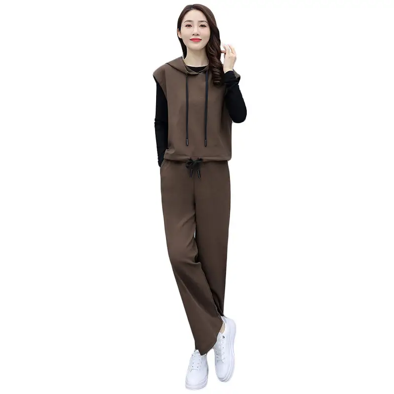 Women's 2-Piece Brown Hooded Vest & Wide Leg Pants Set - Image 7
