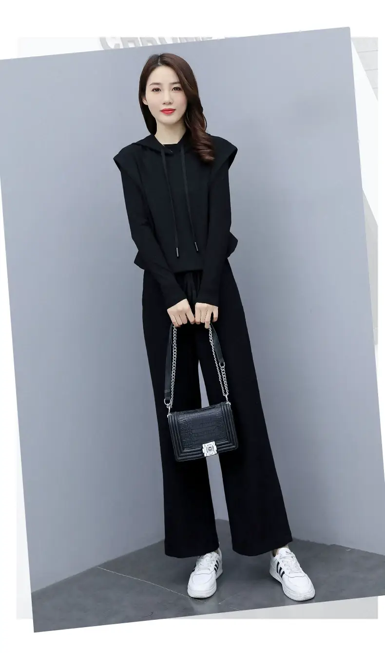 Women's 2-Piece Brown Hooded Vest & Wide Leg Pants Set — feature 22