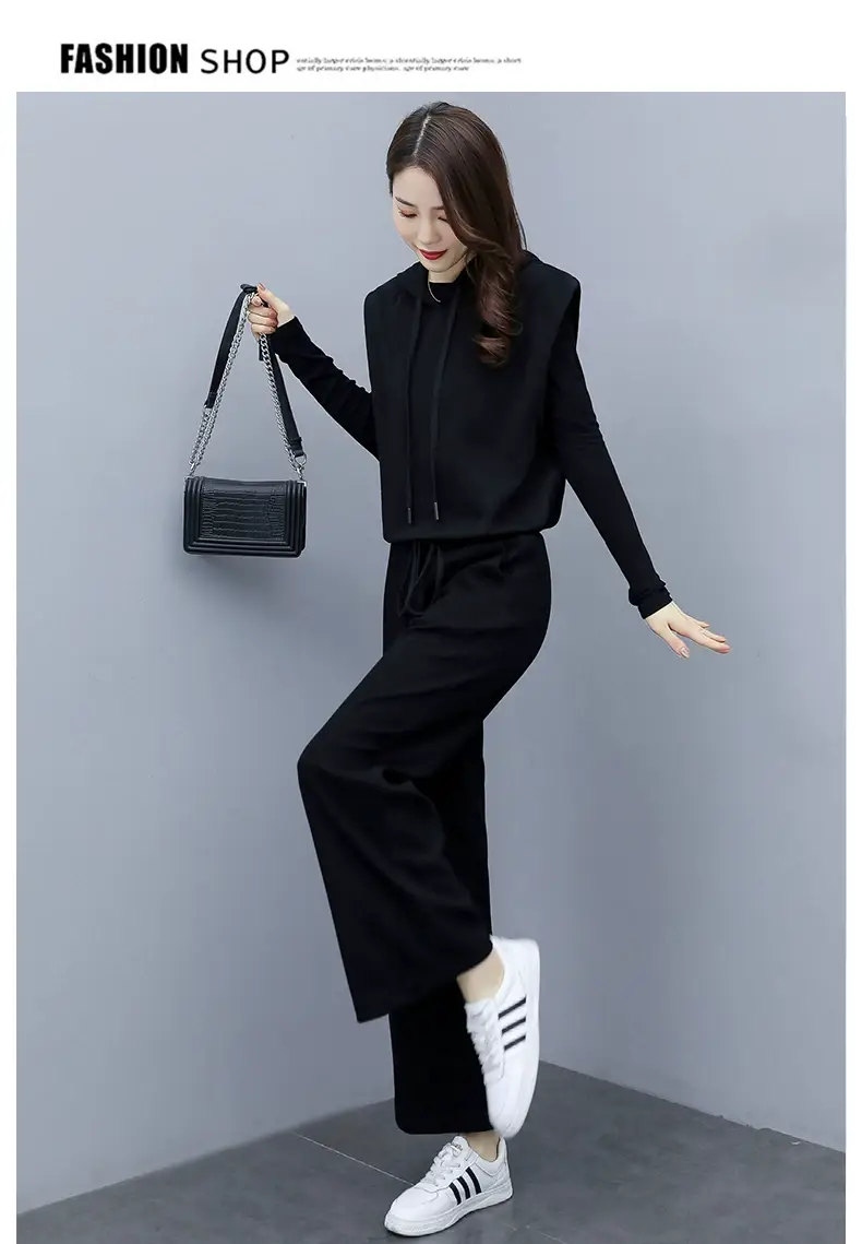 Women's 2-Piece Brown Hooded Vest & Wide Leg Pants Set — feature 23