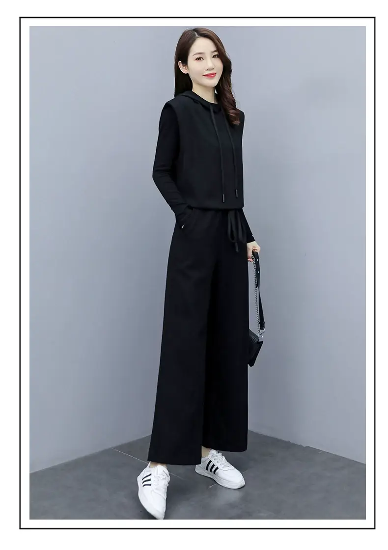 Women's 2-Piece Brown Hooded Vest & Wide Leg Pants Set — feature 24