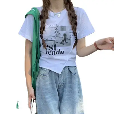 Women Black Printed T-Shirt Summer 2025 Slim Fit - Image 7