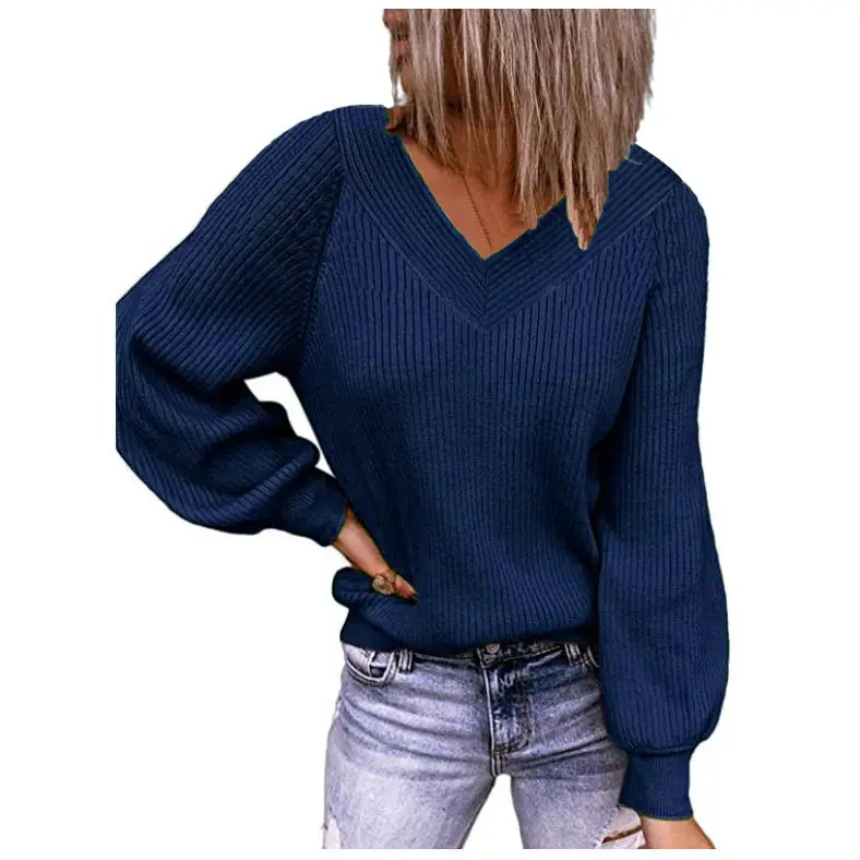 2024 V Neck Knit Pullover Women Large Maroon - Image 8
