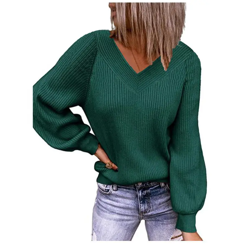 2024 V Neck Knit Pullover Women Large Maroon - Image 9