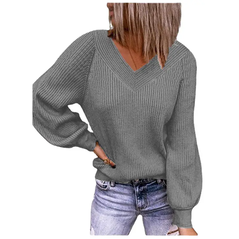2024 V Neck Knit Pullover Women Large Maroon - Image 10