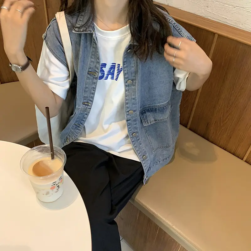 Women Denim Vest Sleeveless Top Loose Bf Large Size - Image 5