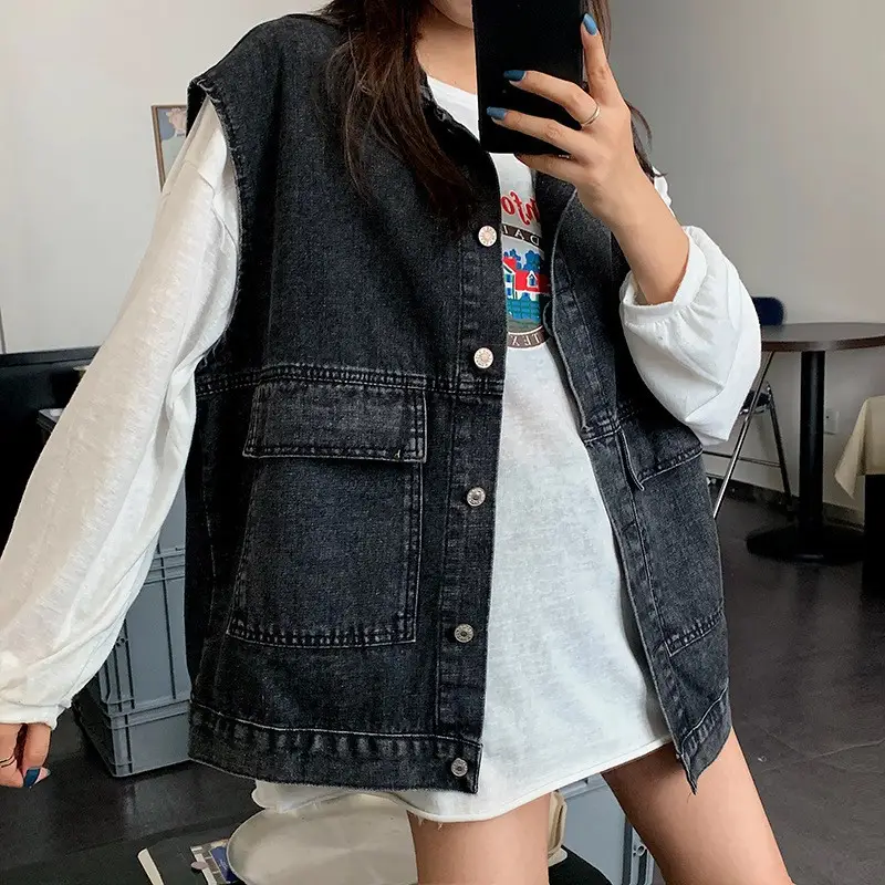 Women Denim Vest Sleeveless Top Loose Bf Large Size - Image 2