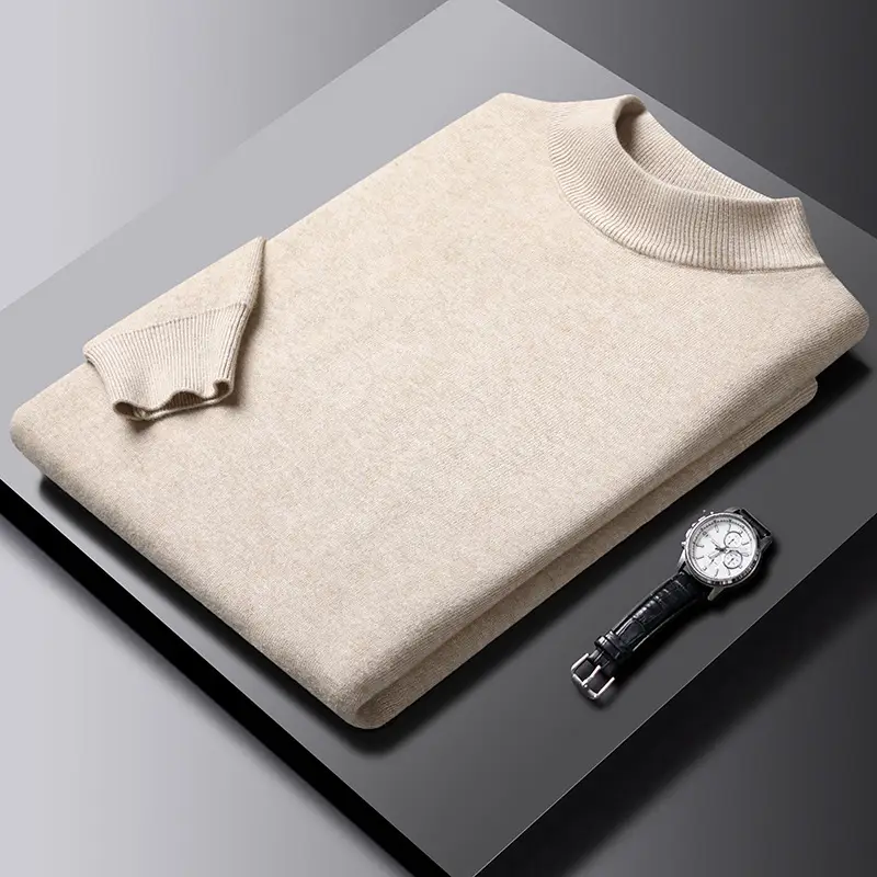 Men's Dark Green Half Turtle Collar Pullover Sweater - Image 4