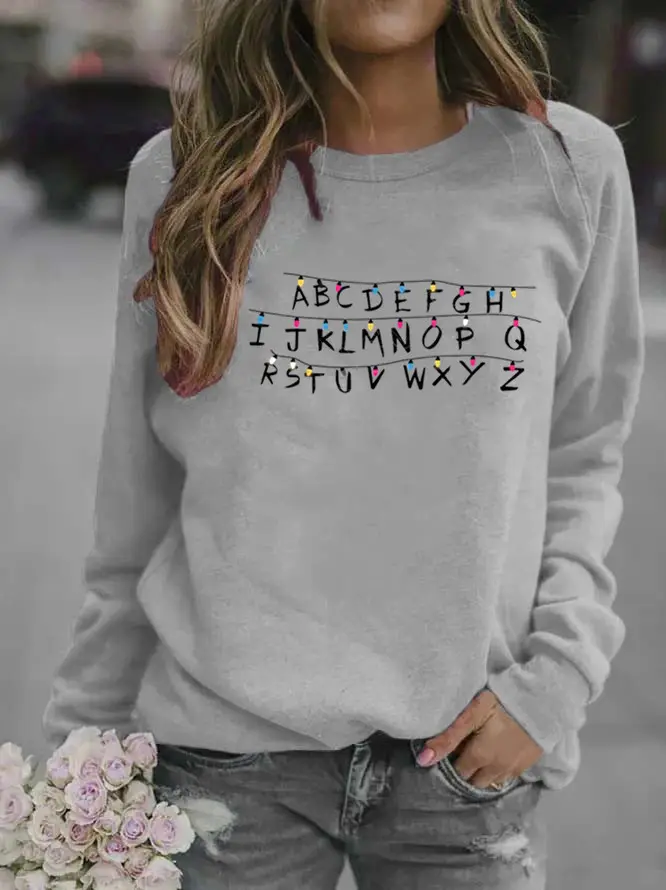Women Grey Alphabet Printed Sweatshirt - Image 3