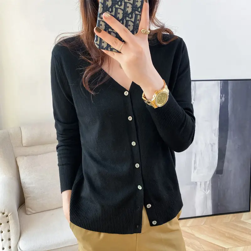 Women Wool Knitted V-Neck Cardigan Short Sleeve 2021 - Image 14