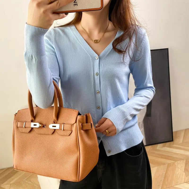Women Wool Knitted V-Neck Cardigan Short Sleeve 2021 - Image 8