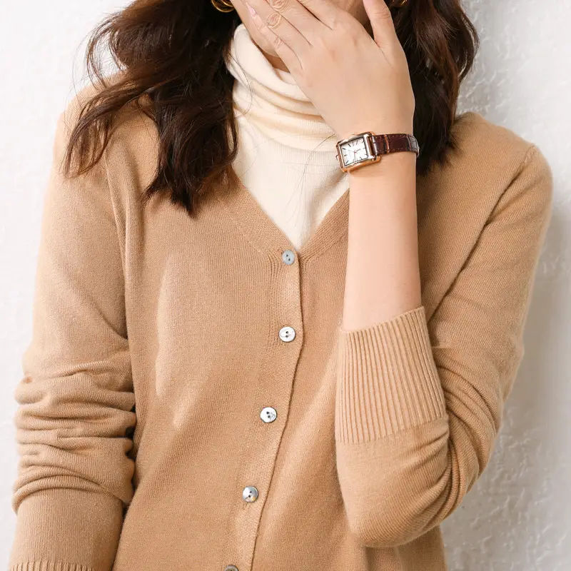 Women Wool Knitted V-Neck Cardigan Short Sleeve 2021 - Image 9