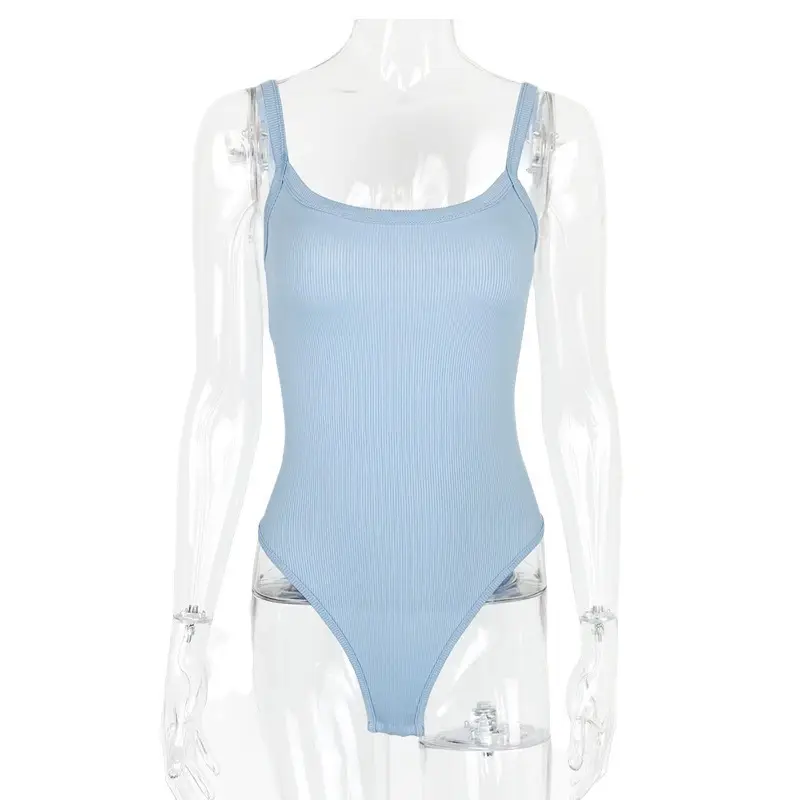 Light Blue Slim Fit Inner Suspender Jumpsuit for Women - Image 10