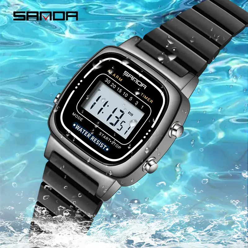 Sanda Digital Watch Black Stainless Steel Strap - Image 5