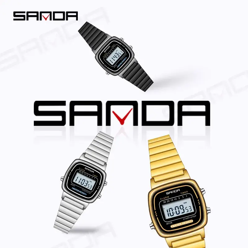 Sanda Digital Watch Black Stainless Steel Strap - Image 6