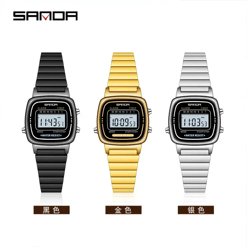 Sanda Digital Watch Black Stainless Steel Strap - Image 7