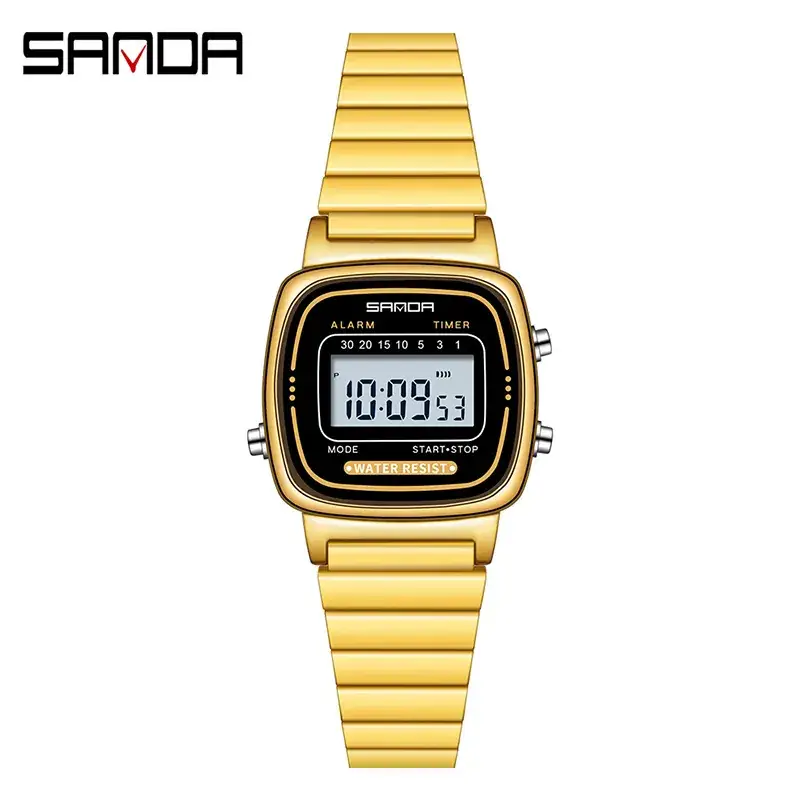 Sanda Digital Watch Black Stainless Steel Strap - Image 3