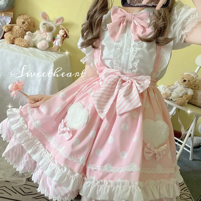 Pink Lolita Skirt Set with Rabbit Ears & Strap - Image 8