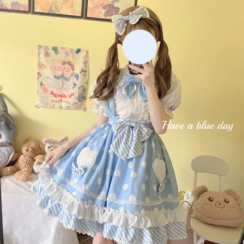 Pink Lolita Skirt Set with Rabbit Ears & Strap - Image 10