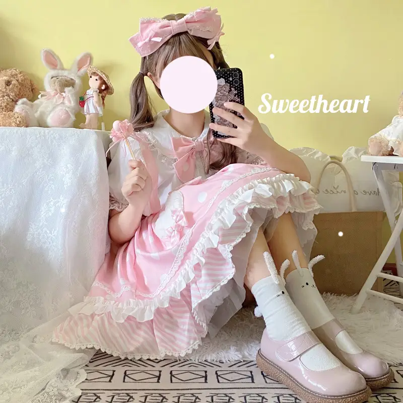 Pink Lolita Skirt Set with Rabbit Ears & Strap — feature 18