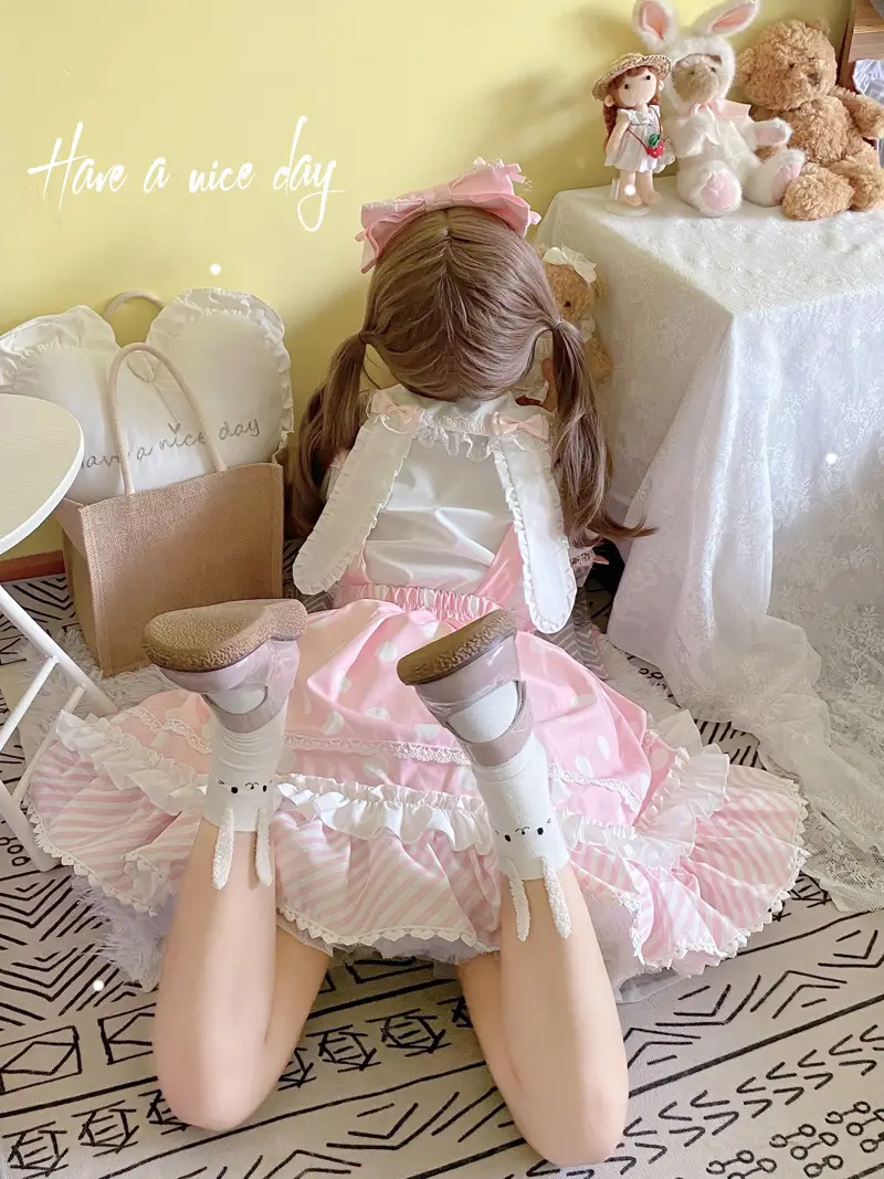 Pink Lolita Skirt Set with Rabbit Ears & Strap — feature 23