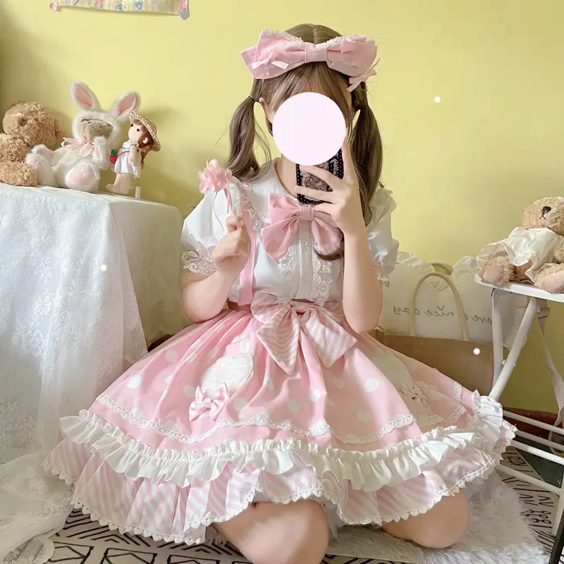 Pink Lolita Skirt Set with Rabbit Ears & Strap — feature 24