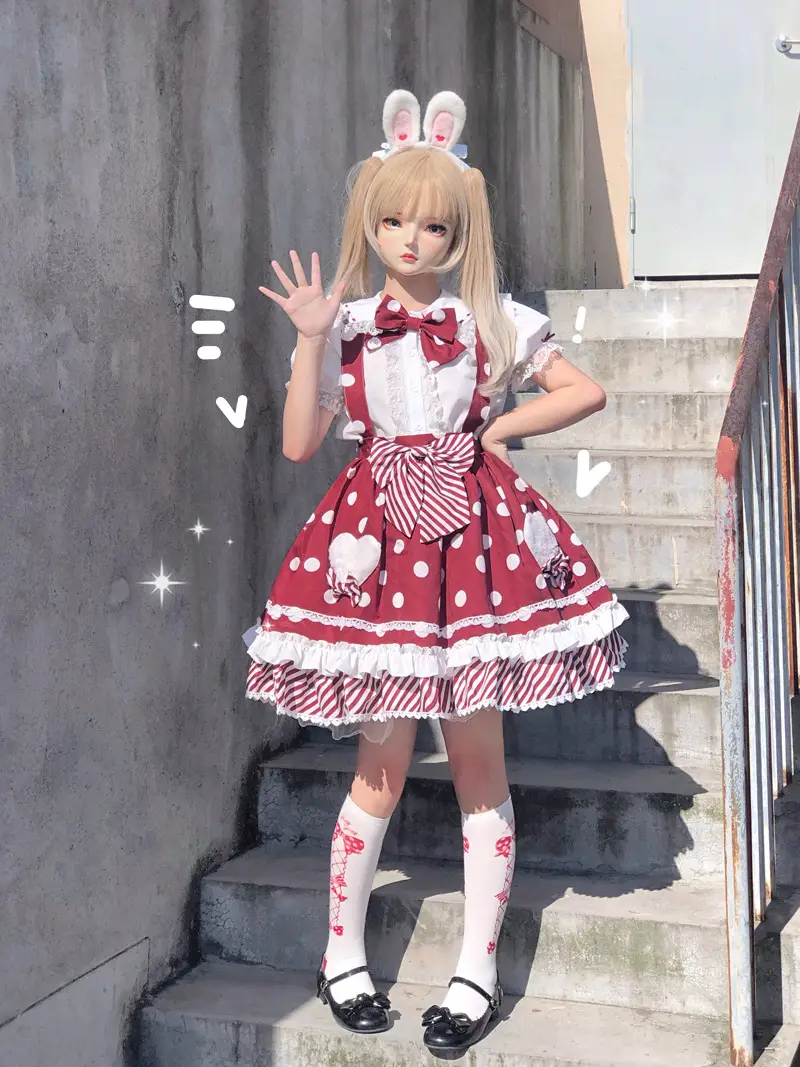 Pink Lolita Skirt Set with Rabbit Ears & Strap — feature 36