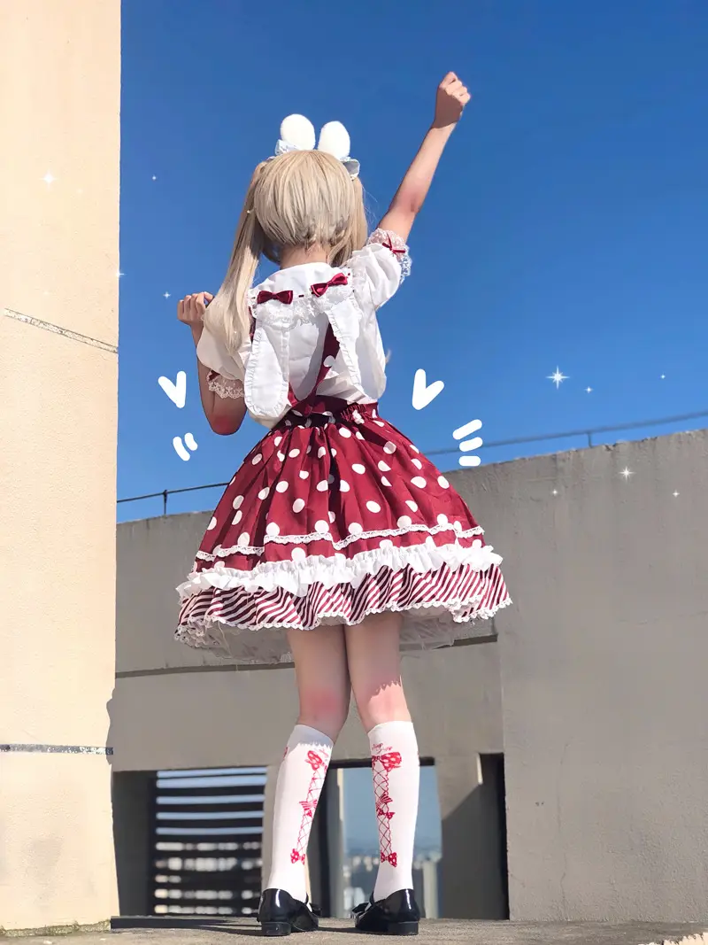 Pink Lolita Skirt Set with Rabbit Ears & Strap — feature 40
