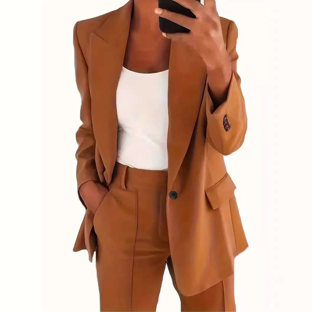 2024 Women's Grey Slim Fit Lapel Suit Jacket Pants Set - Image 10