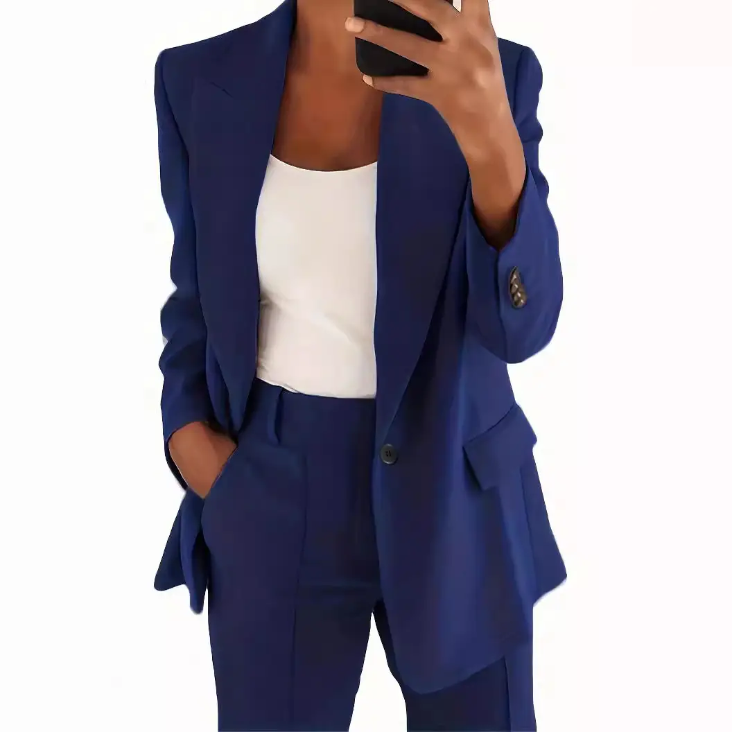 2024 Women's Grey Slim Fit Lapel Suit Jacket Pants Set - Image 12
