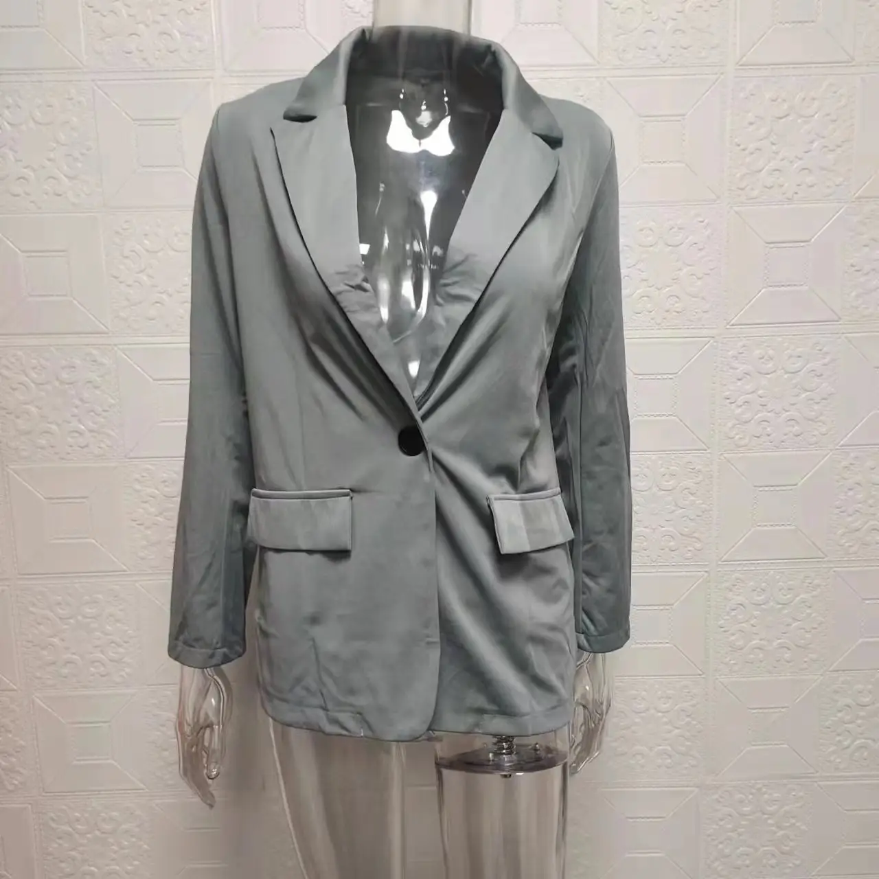 2024 Women's Grey Slim Fit Lapel Suit Jacket Pants Set — feature 14