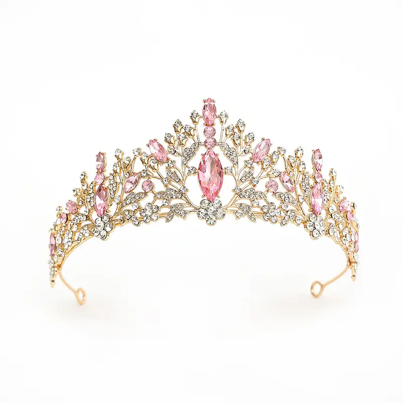 Bride Crown with Red Crystal Embellishment Gold - Image 30