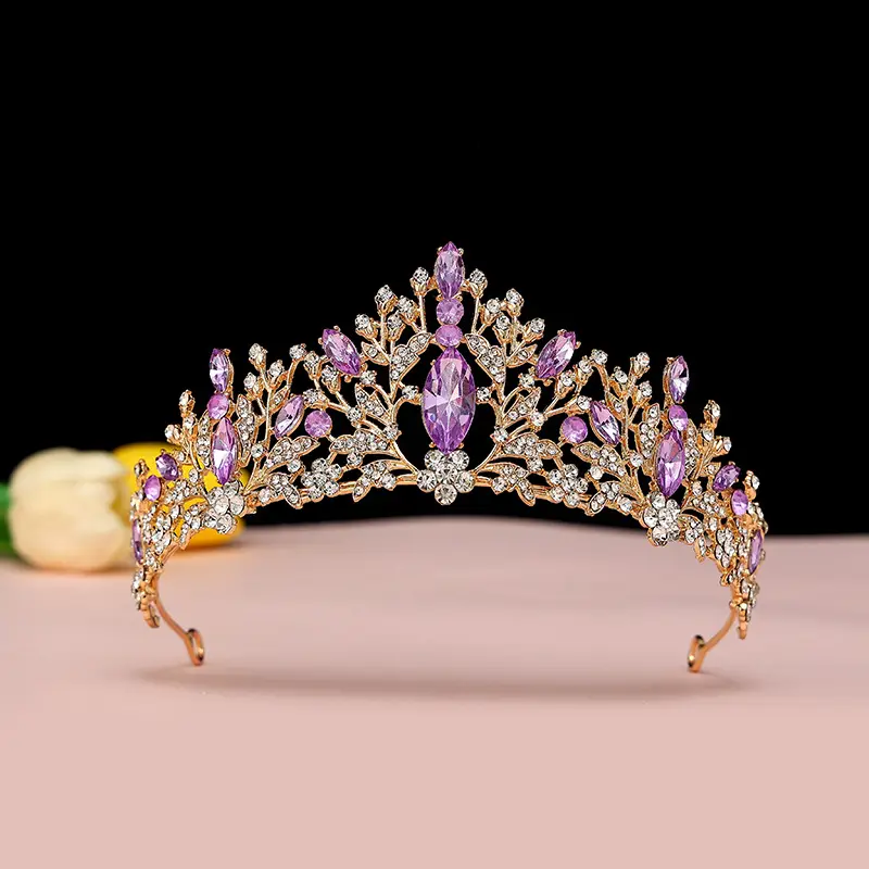 Bride Crown with Red Crystal Embellishment Gold - Image 16