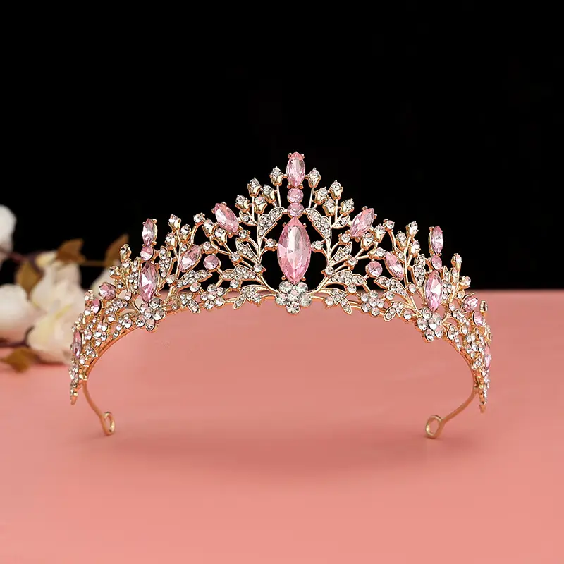 Bride Crown with Red Crystal Embellishment Gold - Image 20