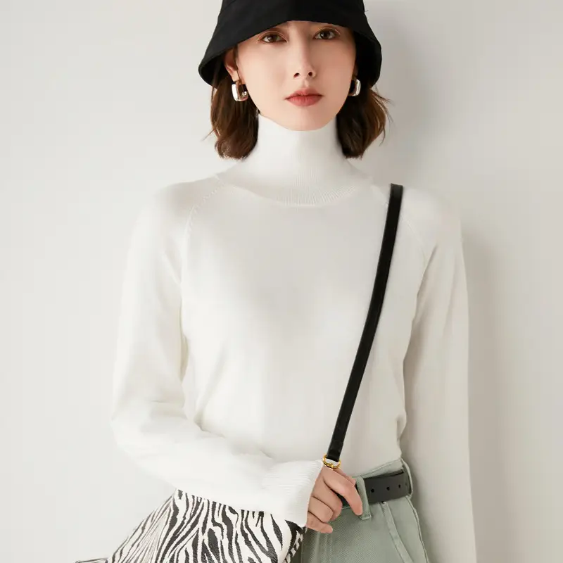 Women High Collar Turtleneck Sweater Purple Long Sleeve Winter Wear - Image 12