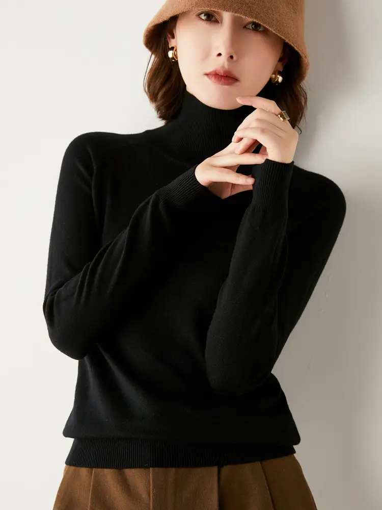 Women High Collar Turtleneck Sweater Purple Long Sleeve Winter Wear - Image 3