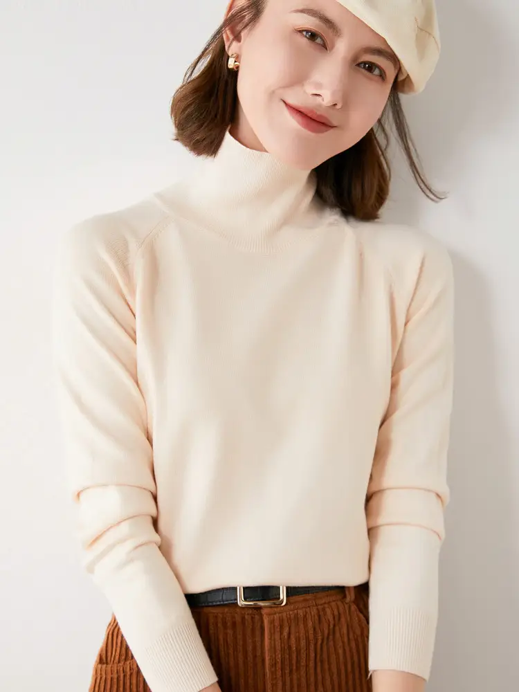 Women High Collar Turtleneck Sweater Purple Long Sleeve Winter Wear - Image 4