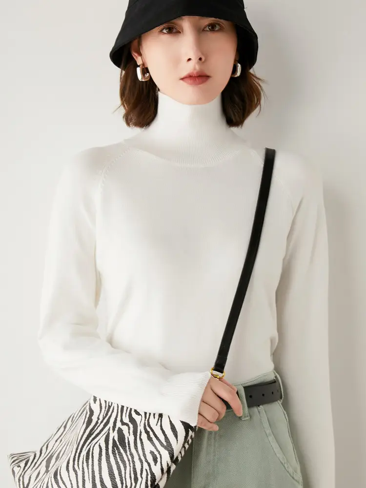 Women High Collar Turtleneck Sweater Purple Long Sleeve Winter Wear - Image 5