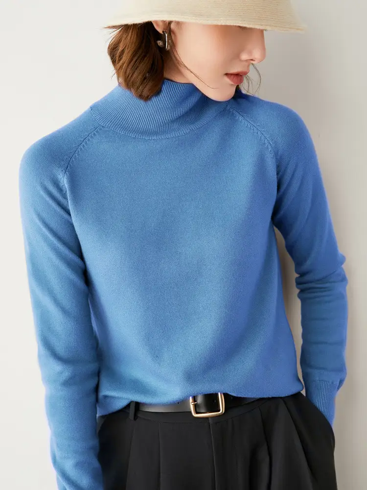 Women High Collar Turtleneck Sweater Purple Long Sleeve Winter Wear - Image 9