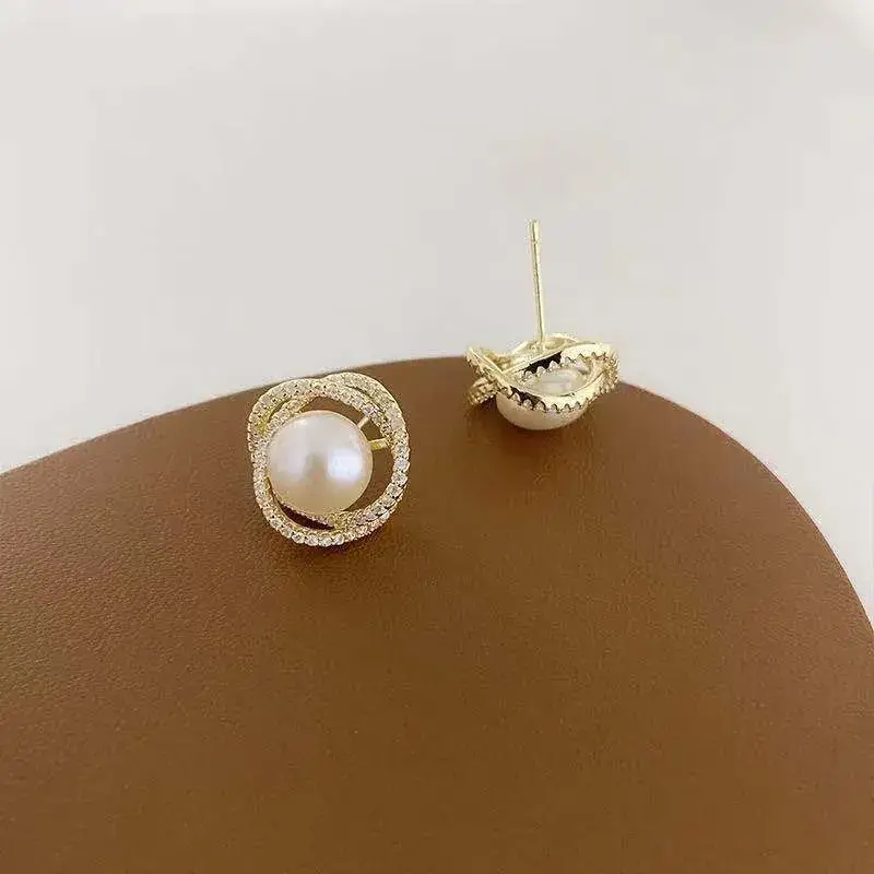 Guan Yu Pearl Earrings S925 Gold Full Diamond