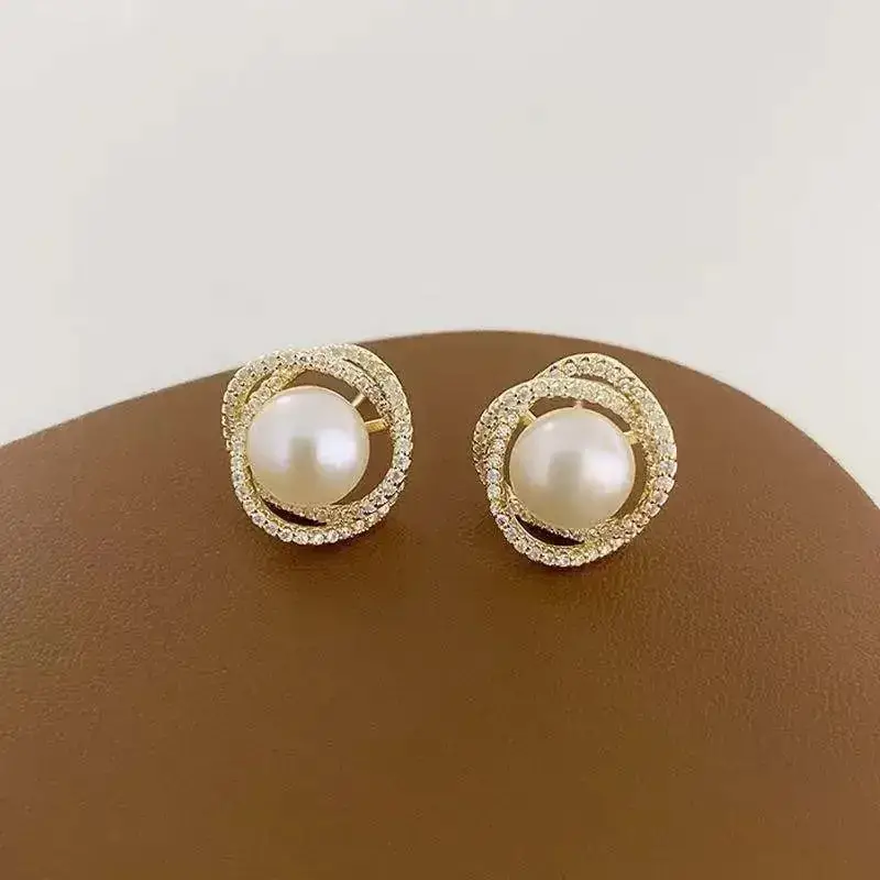 Guan Yu Pearl Earrings S925 Gold Full Diamond — feature 5