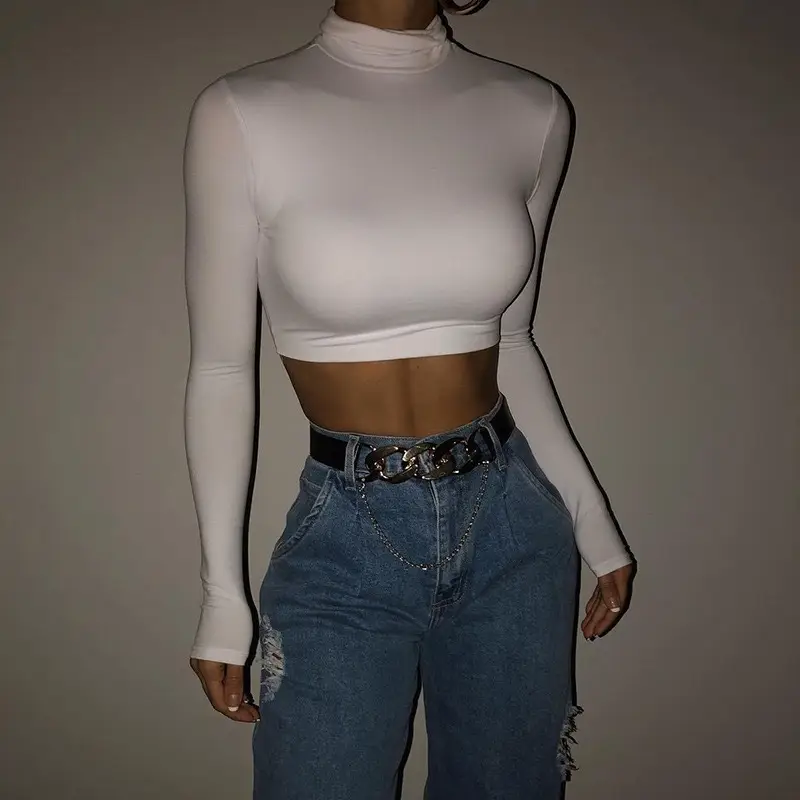 Long Sleeve Turtleneck Top with Chain Belt