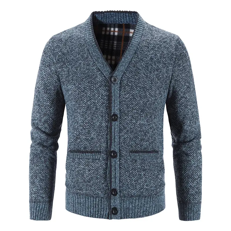 2024 Men Velvet V Neck Cardigan Large - Image 3