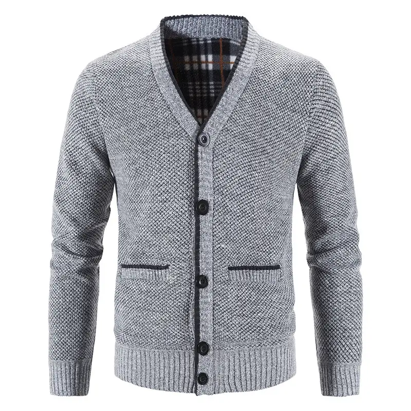 2024 Men Velvet V Neck Cardigan Large - Image 4