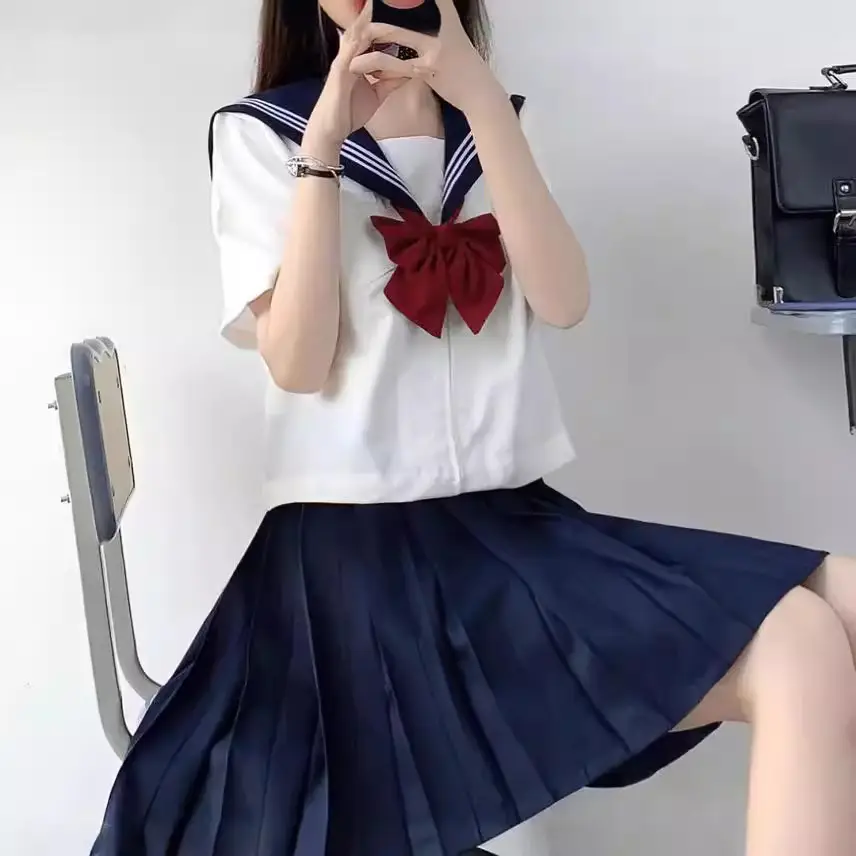Japanese Sailor Suit Short Sleeve White with Red Bow - Image 14