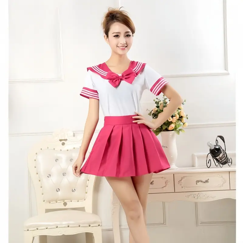 Japanese Sailor Suit Short Sleeve White with Red Bow - Image 10