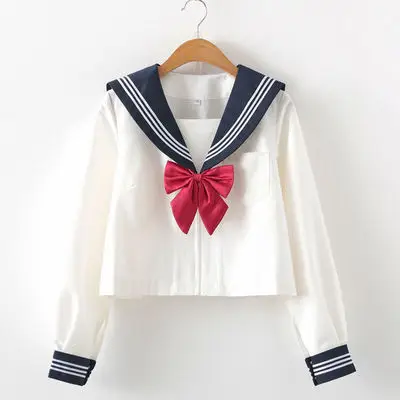 Japanese Sailor Suit Short Sleeve White with Red Bow - Image 2